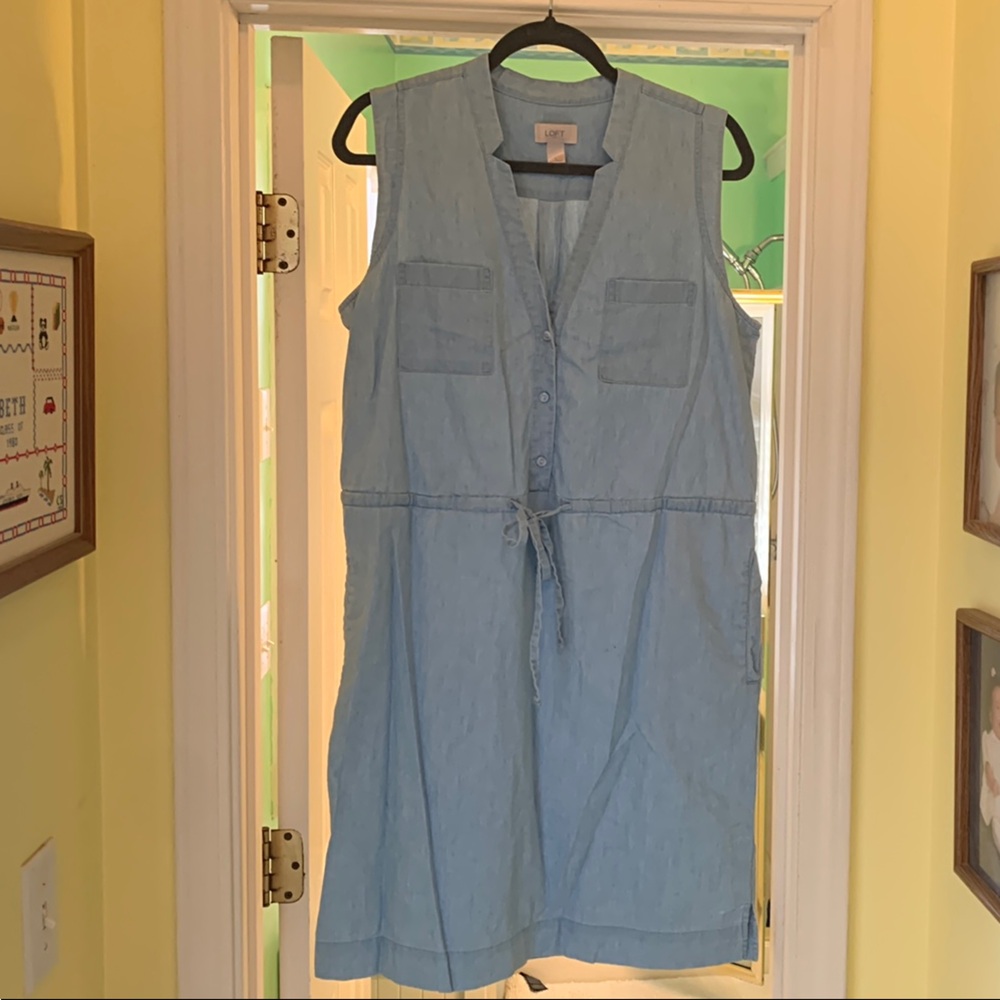 LOFT Blue Sleeveless Tie Front Sundress